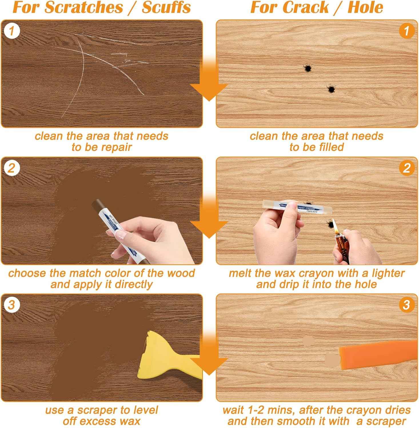 20 Color Wood Filler Sticks Putty Wax Crayons for Furniture Repair