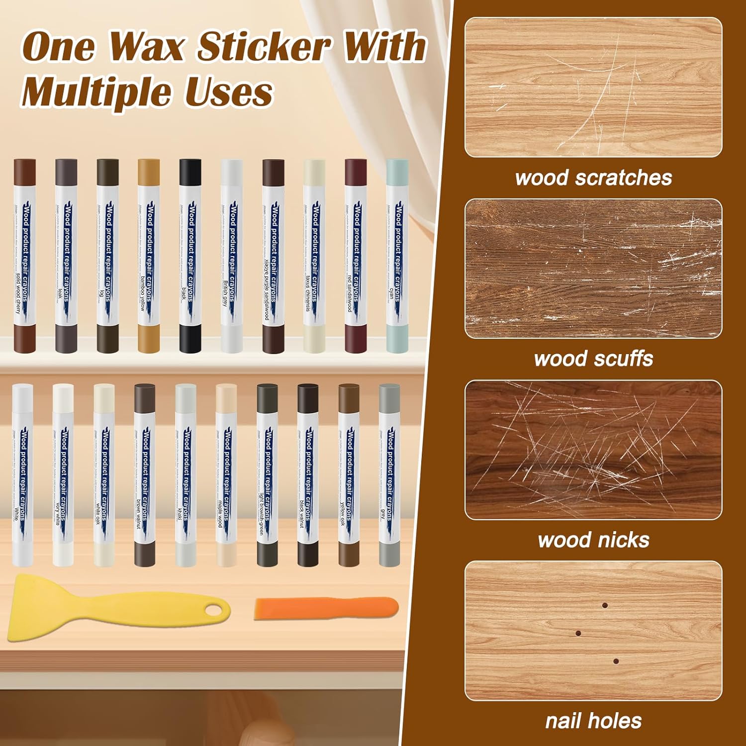 20 Color Wood Filler Sticks Putty Wax Crayons for Furniture Repair