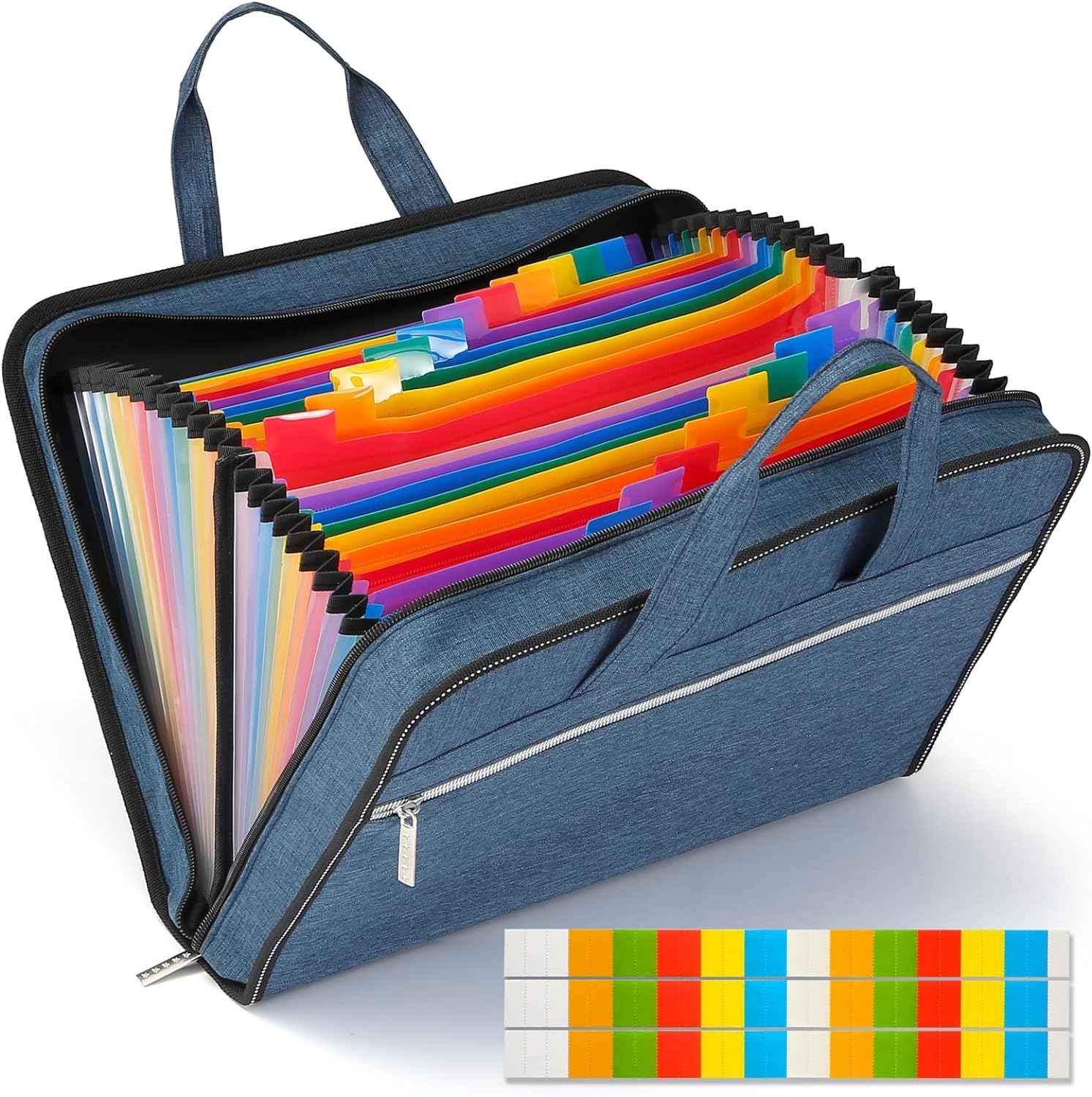 26 Pockets Expanding A4 File Folder Organizer with Handle Blue