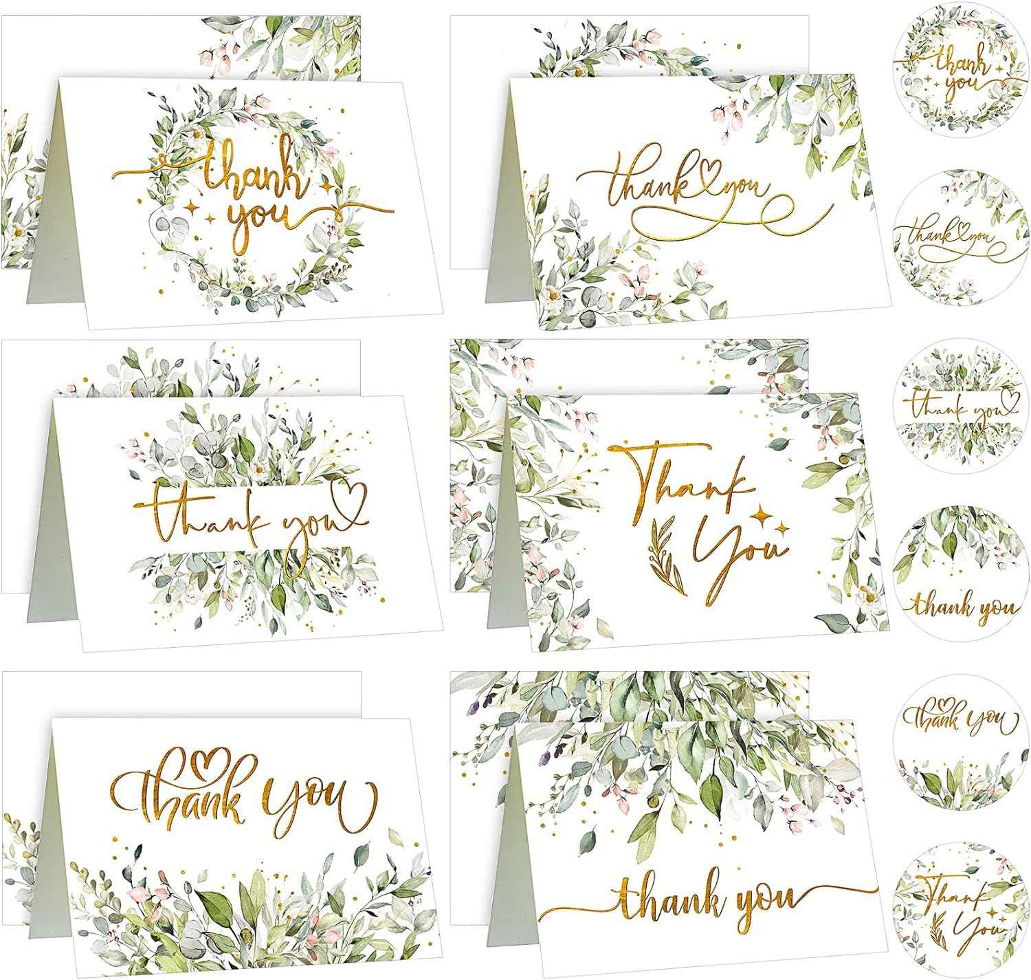 72 Pieces Watercolor Thank You Cards with Envelopes and Stickers Set Fresh Style