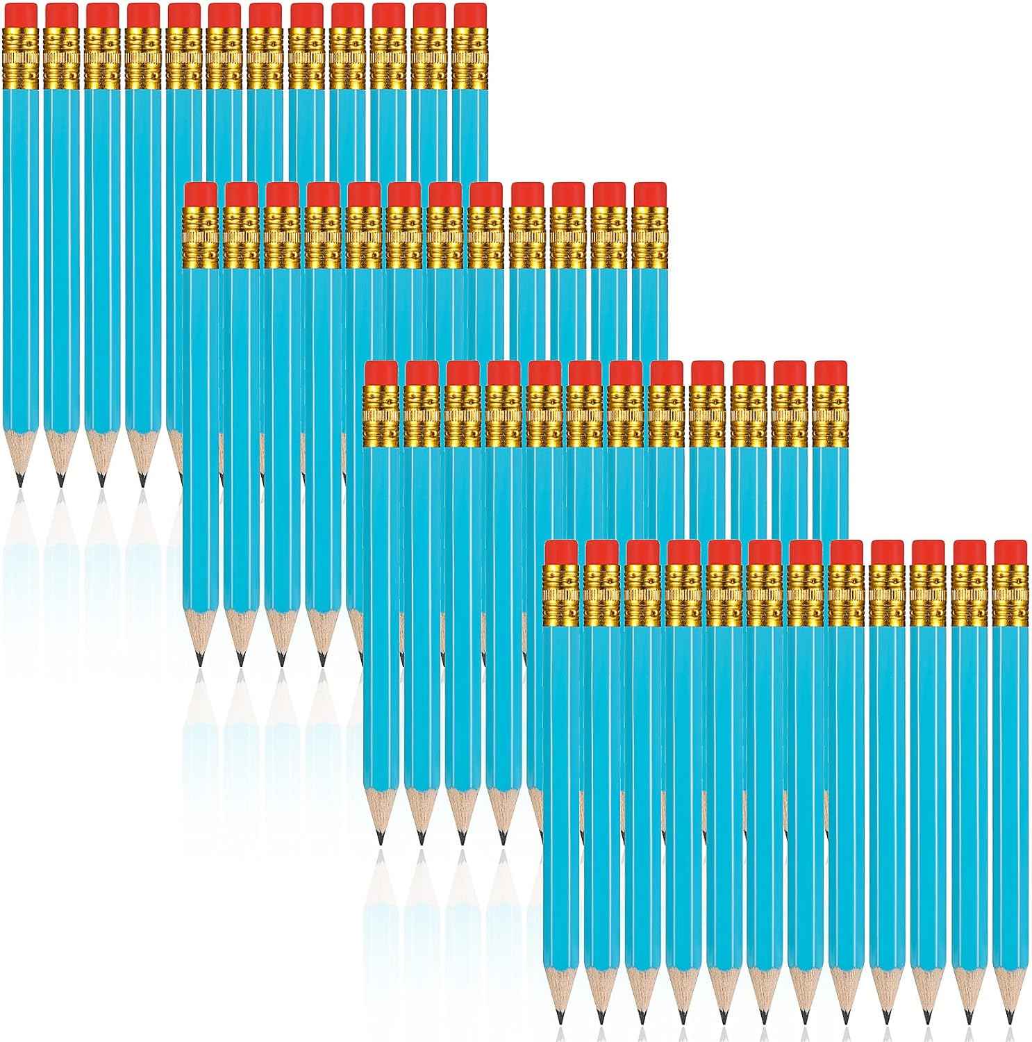 48 Pieces Golf Short Pencils with Eraser for Kids Light Blue