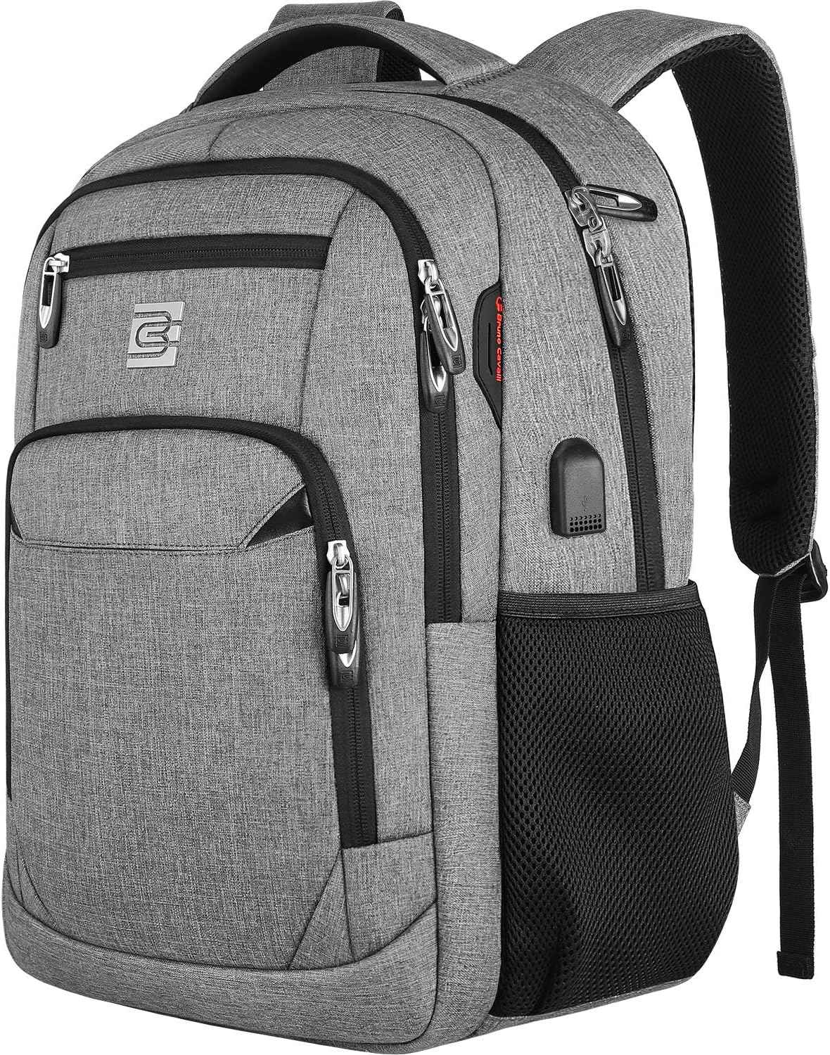 Bruno Cavalli Laptop Backpack with USB Charging Port Fit 15.6 inch Notebook Grey