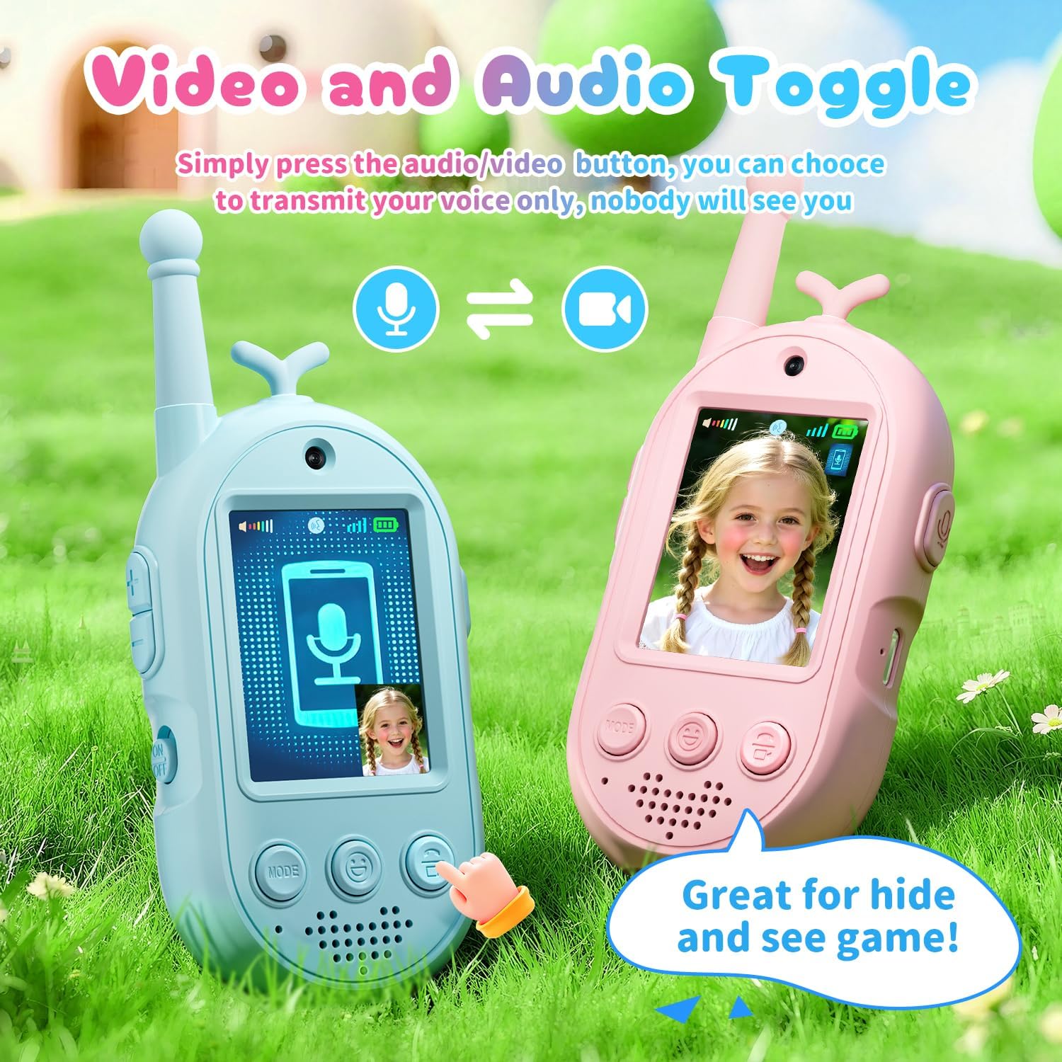 Upgraded Video Walkie Talkies for Kids, 2 Pack Rechargeable
