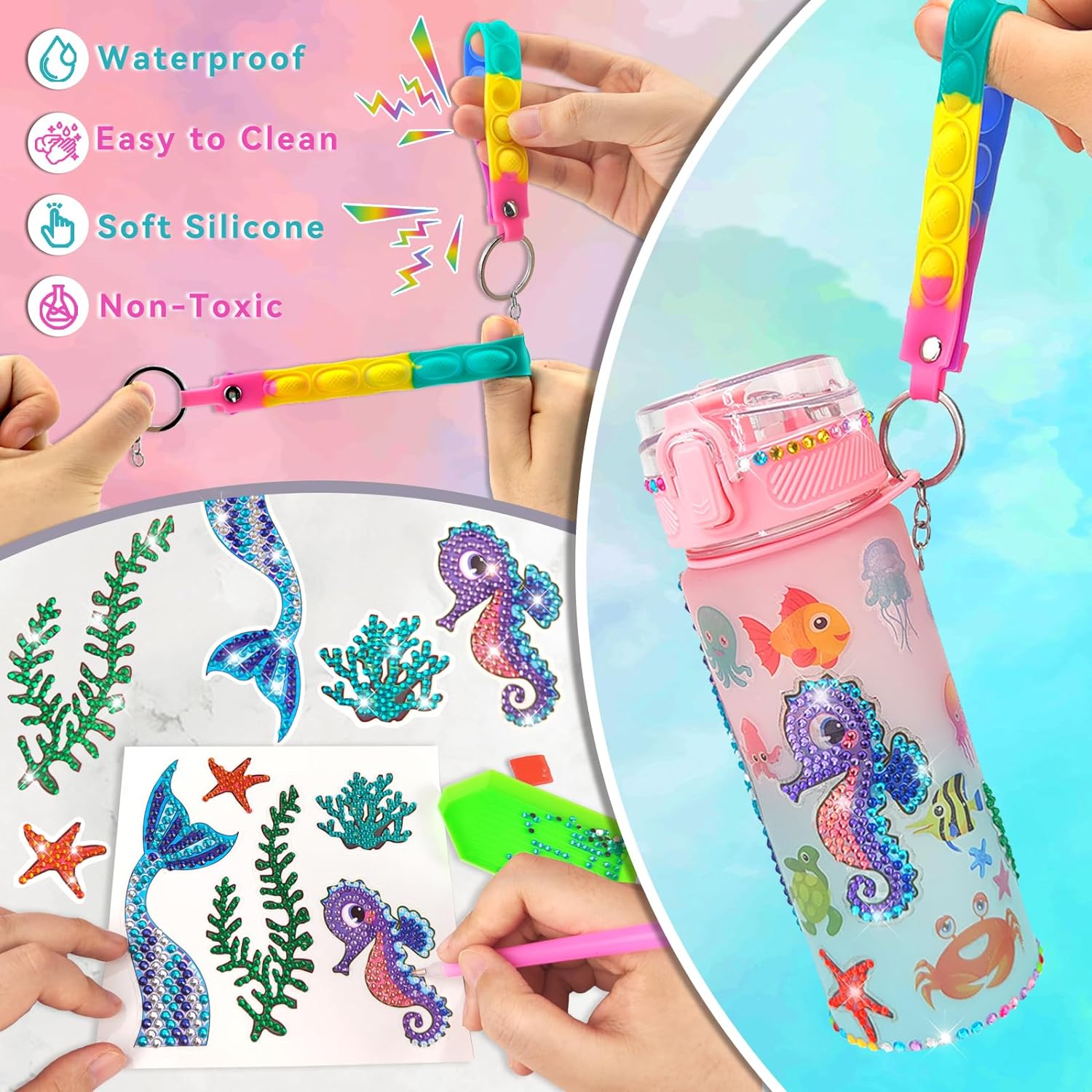 Decorate Your Own Water Bottle Kits for Girls Unicorn/Mermaid