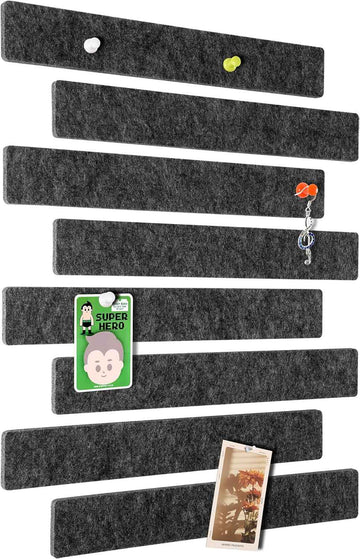 Felt Self-Adhesive Bulletin Board Bar Strips with 40 Push Pins 8 Pack Dark Grey