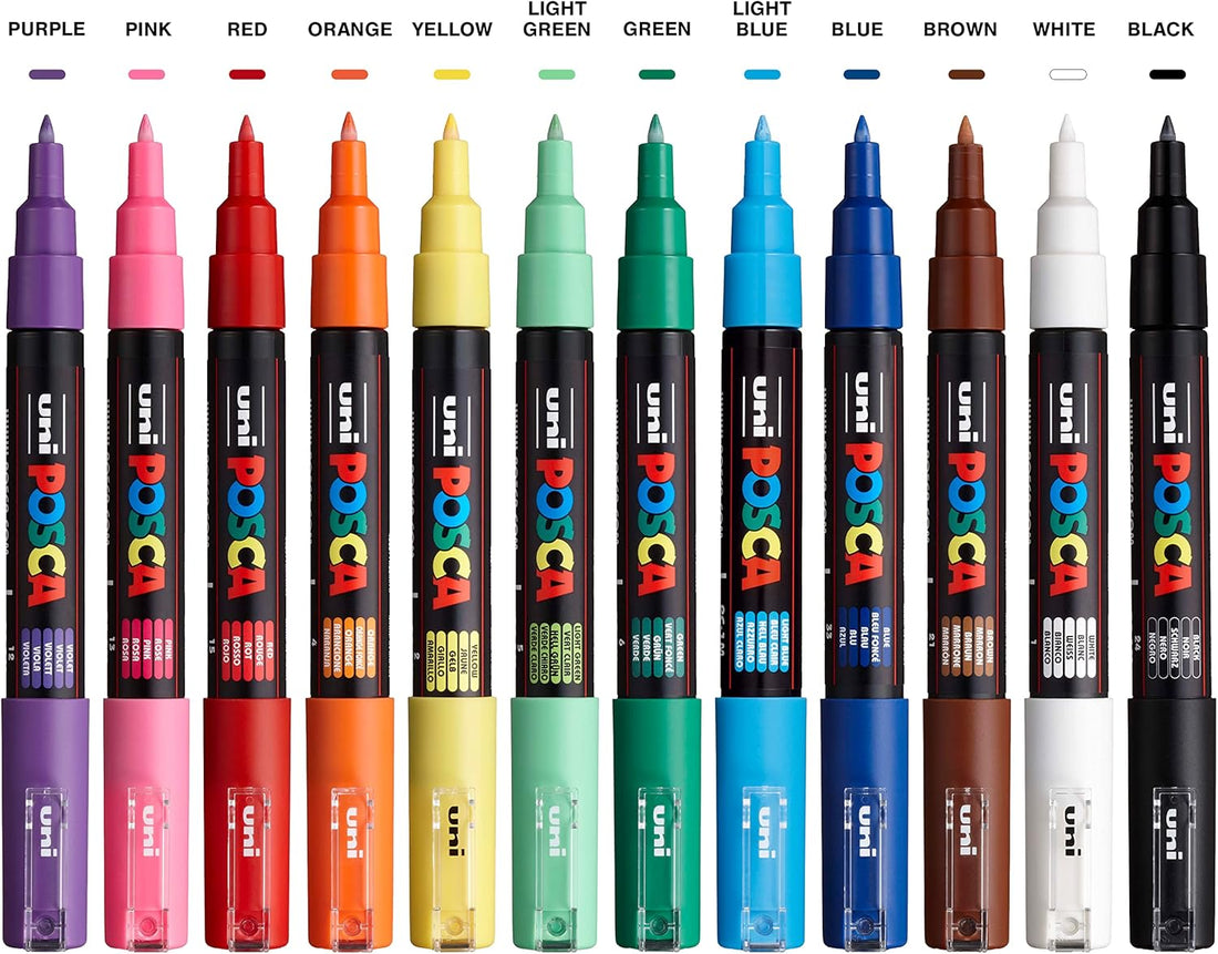 Uni-Posca Paint Marker Pen - Extra Fine Point - Set of 12 (PC-1M12C)