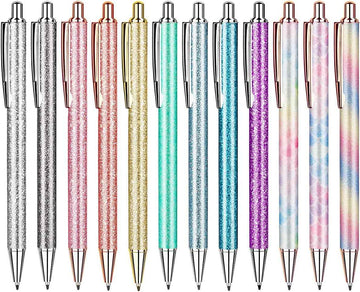 12 Pcs Glitter Ballpoint Pens,Metal Retractable Journaling Pens