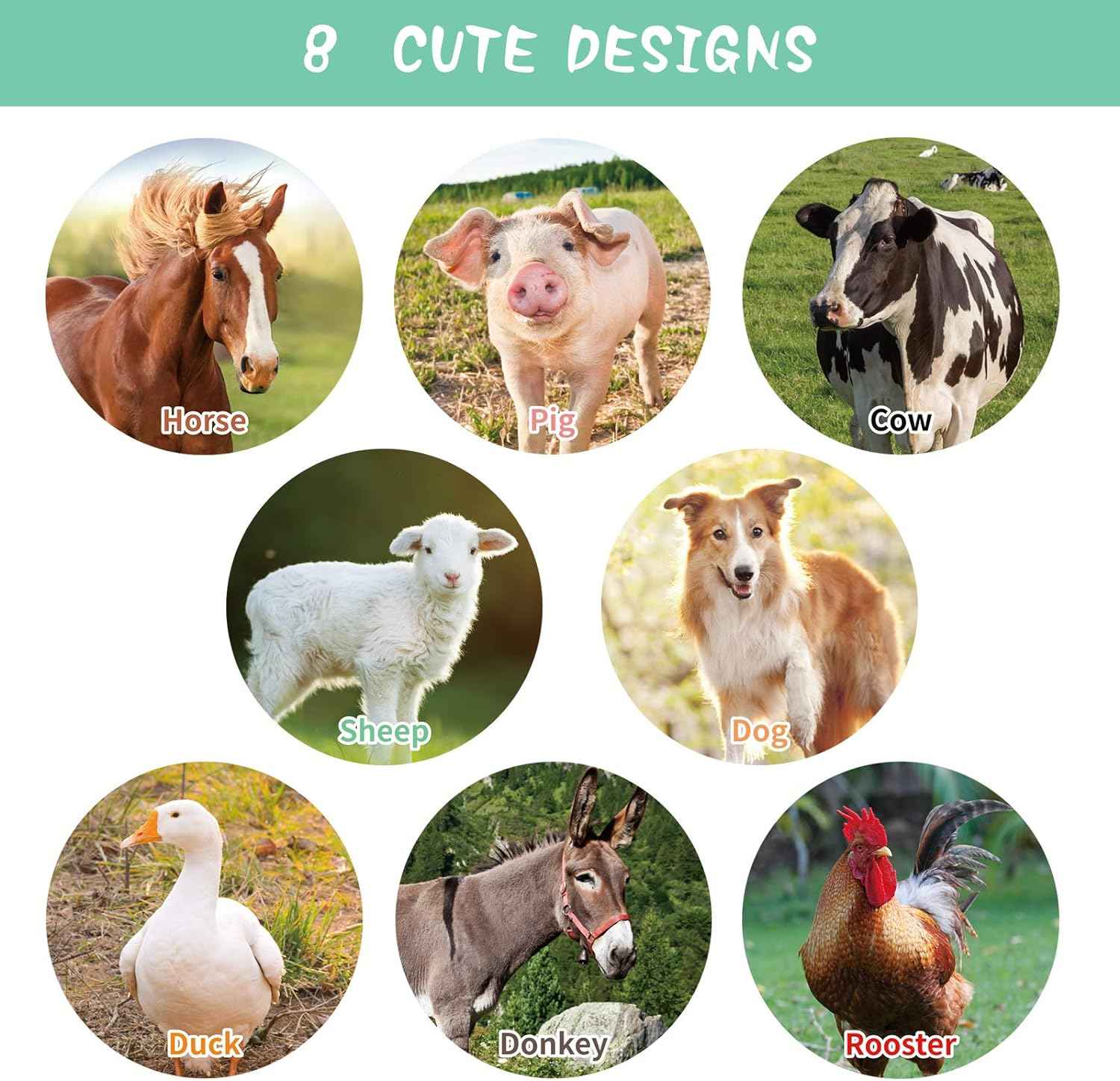 600Pcs Farm Animal Roll Stickers for Kids Classroom Rewards Party Favor,1.5 Inch