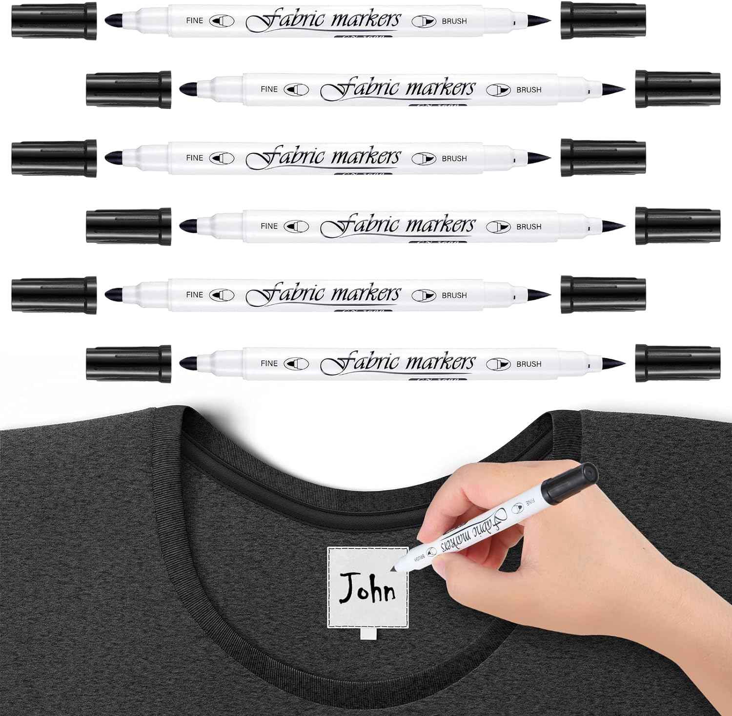Guangna 6Pcs Fabric Markers Double Ended White Black Color Black