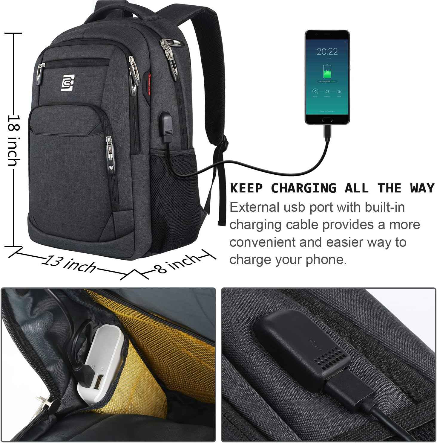 Bruno Cavalli Laptop Backpack with USB Charging Port Fit 15.6 inch Notebook