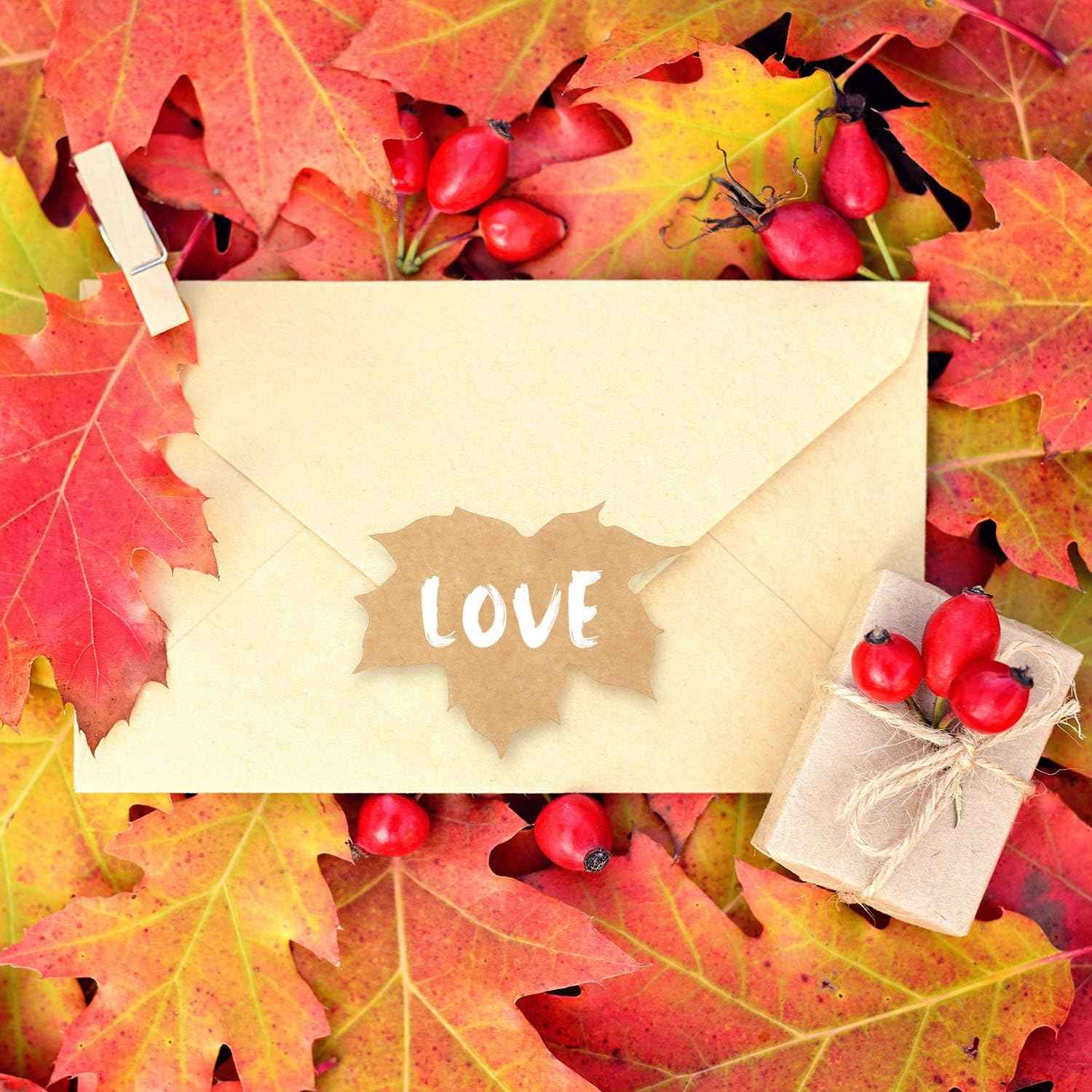 200 Pieces Thanksgiving Fall Leaves Autumn Kraft Paper Labels Stickers