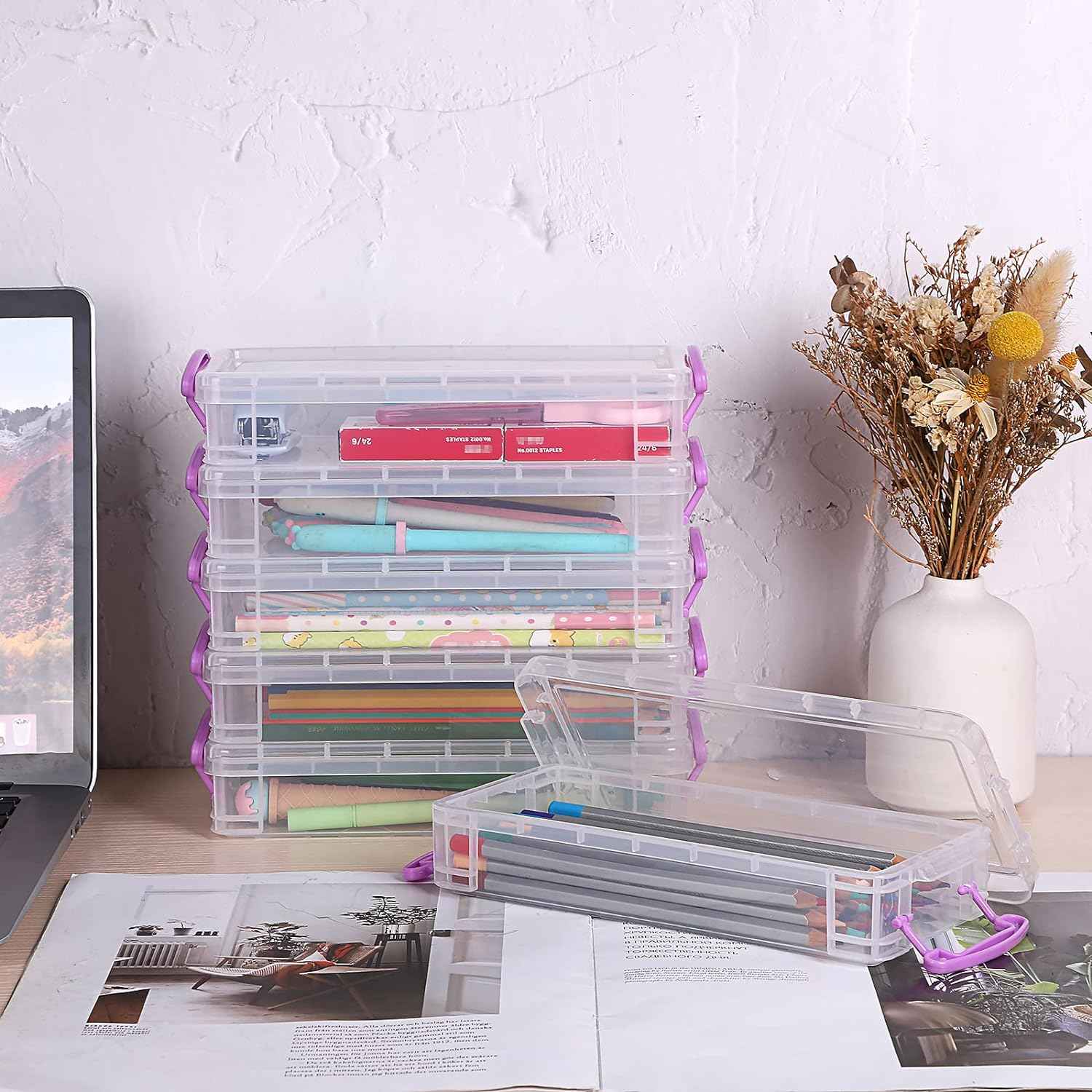 6 Large Capacity Pencil Box,Office Supplies Storage Organizer Box