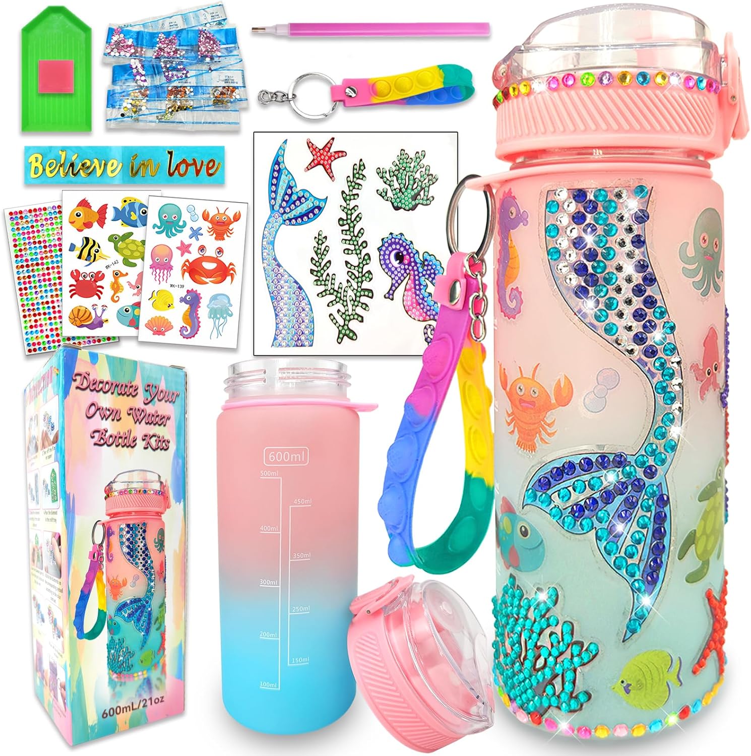 Decorate Your Own Water Bottle Kits for Girls Unicorn/Mermaid Mermaid