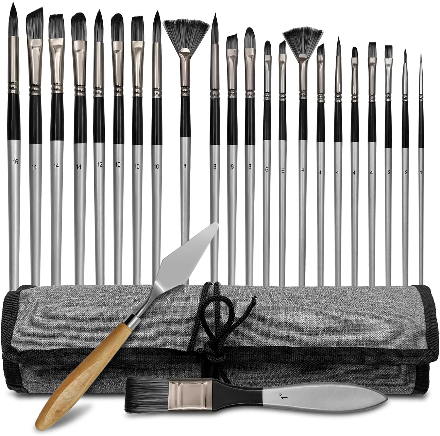 24PCS Acrylic Paint Brushes Roll Set