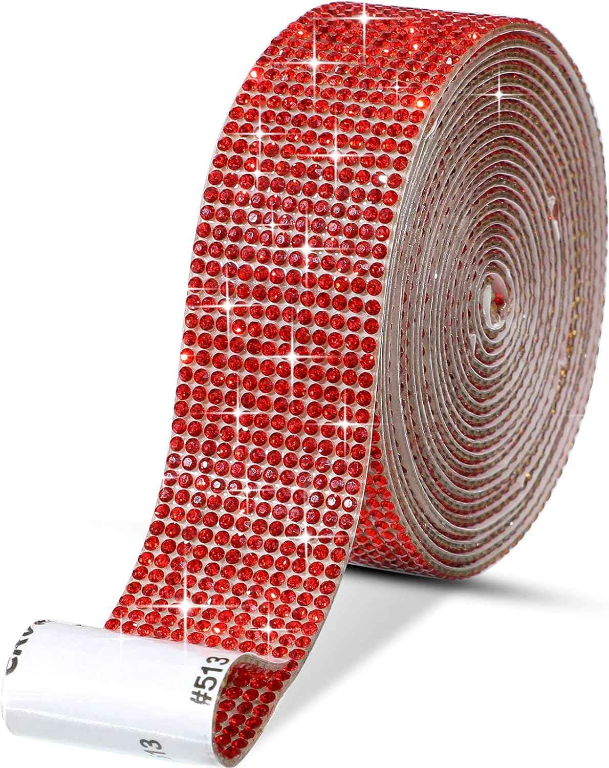 Self Adhesive Rhinestone Strips Crystal Ribbon Sticker Wrap for DIY Car Phone Red