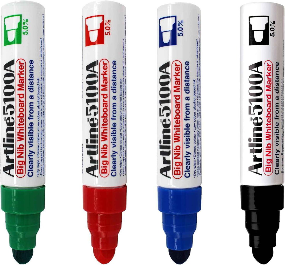 Artline 5100A Big Nib Whiteboard Markers - 5.0mm Bullet Tip - 4 Pack 4 Mixed Color