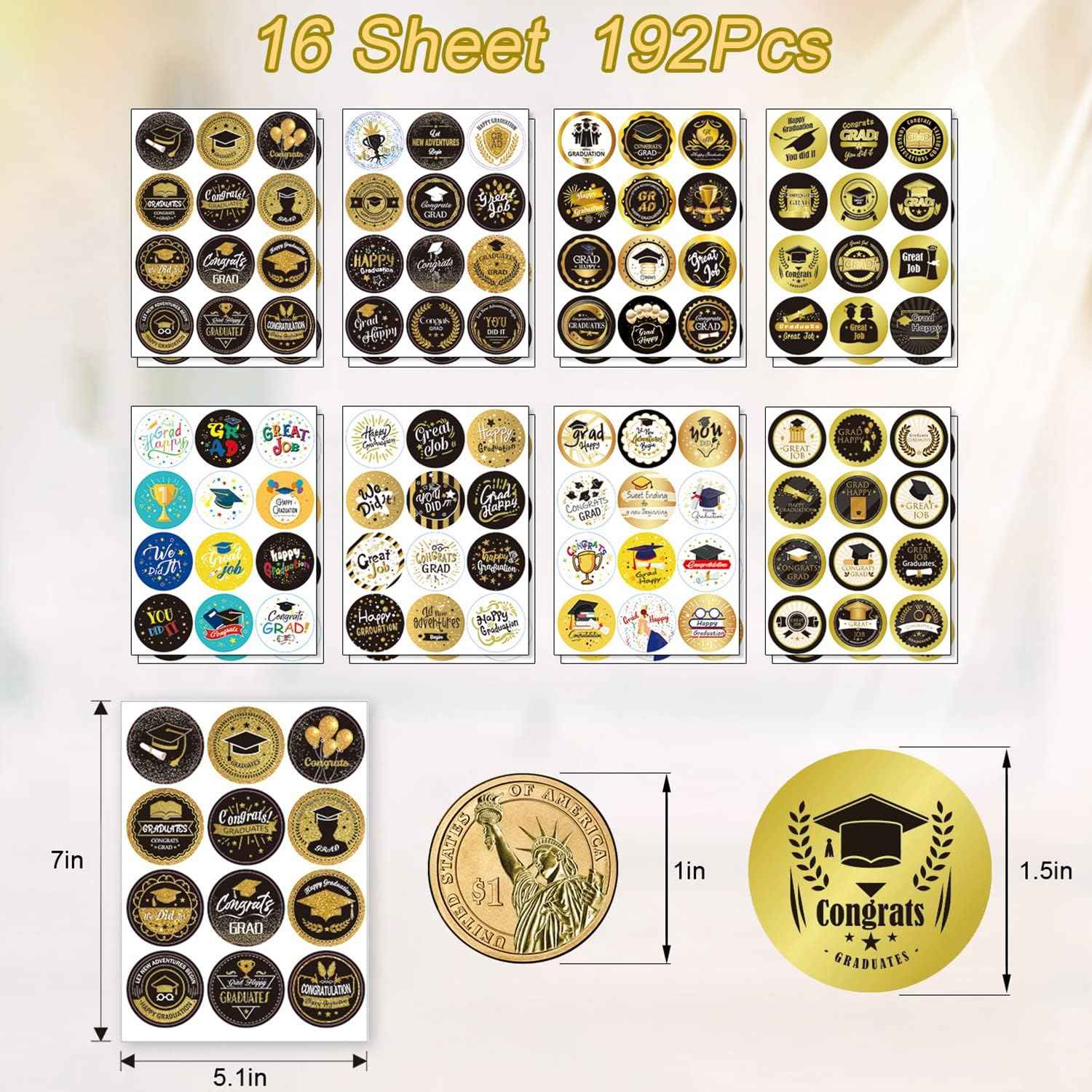 192pcs Congrats Graduation Stickers 1.5 inch Round Labels