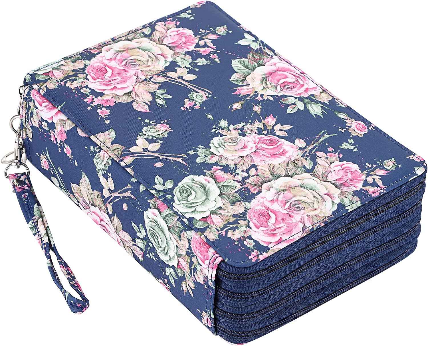 200 Slots Colored Pencil Case Large Capacity Pencil Organizer Dark Blue Rose