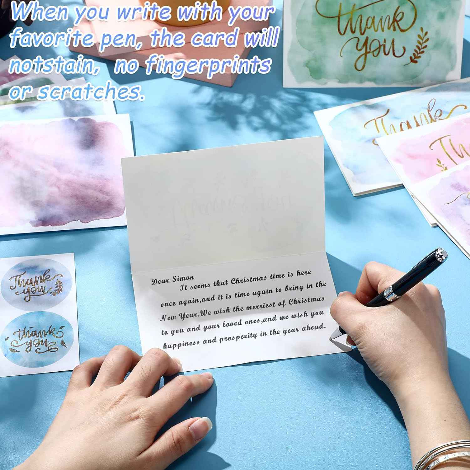 72 Pieces Watercolor Thank You Cards with Envelopes and Stickers Set