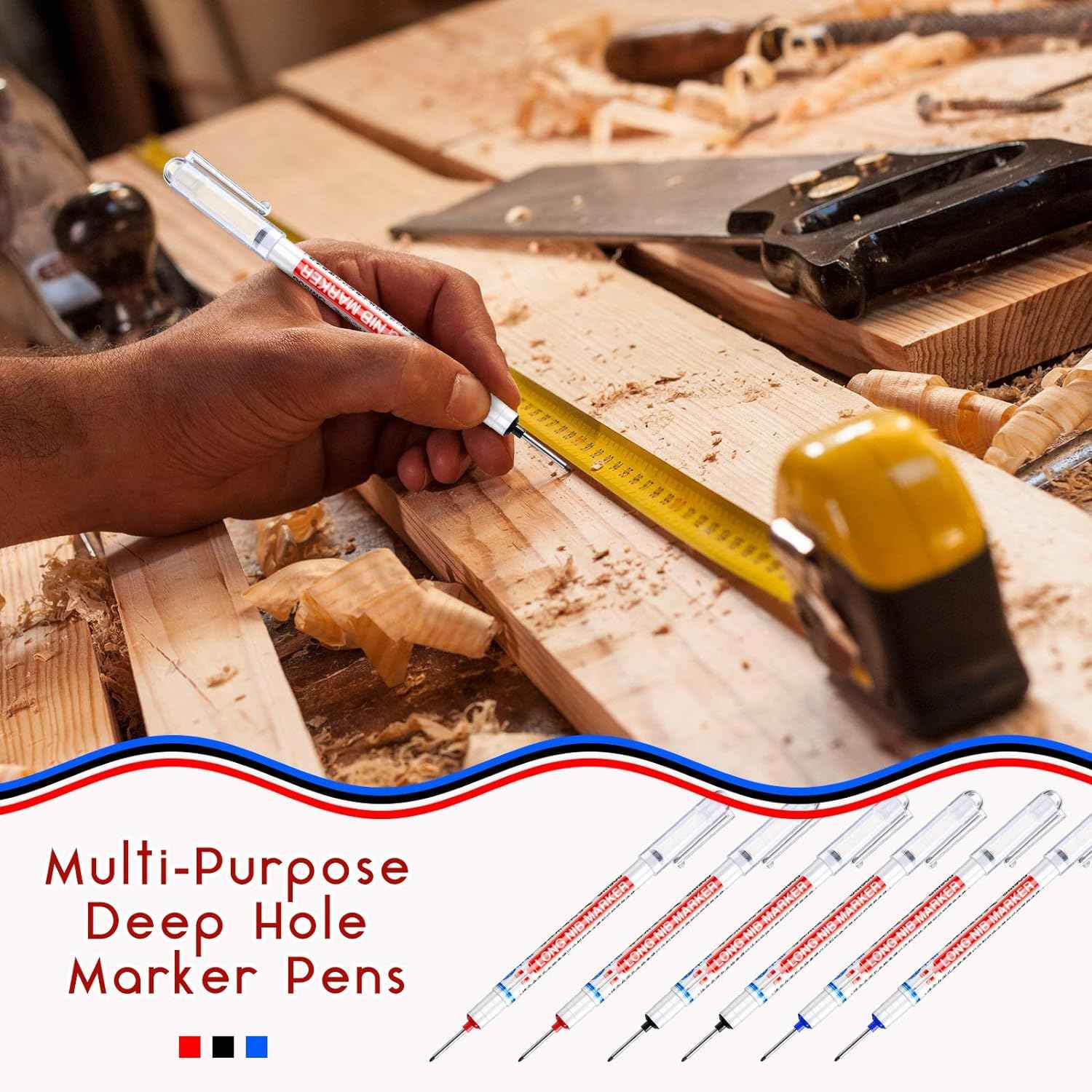 6PCS Deep Drill Hole Long Nib Waterproof Marker Pens Red Black Blue