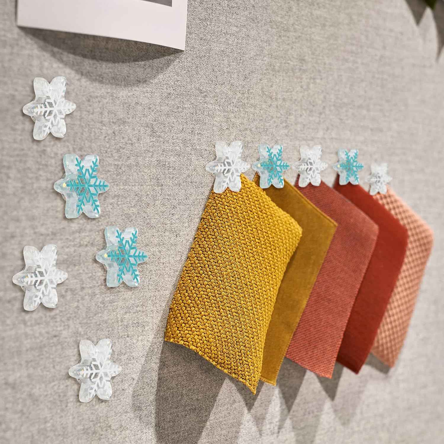 30Pcs Snowflake Push Pins,1 and 0.7 Inch Thumb Tacks for Bulletin Board