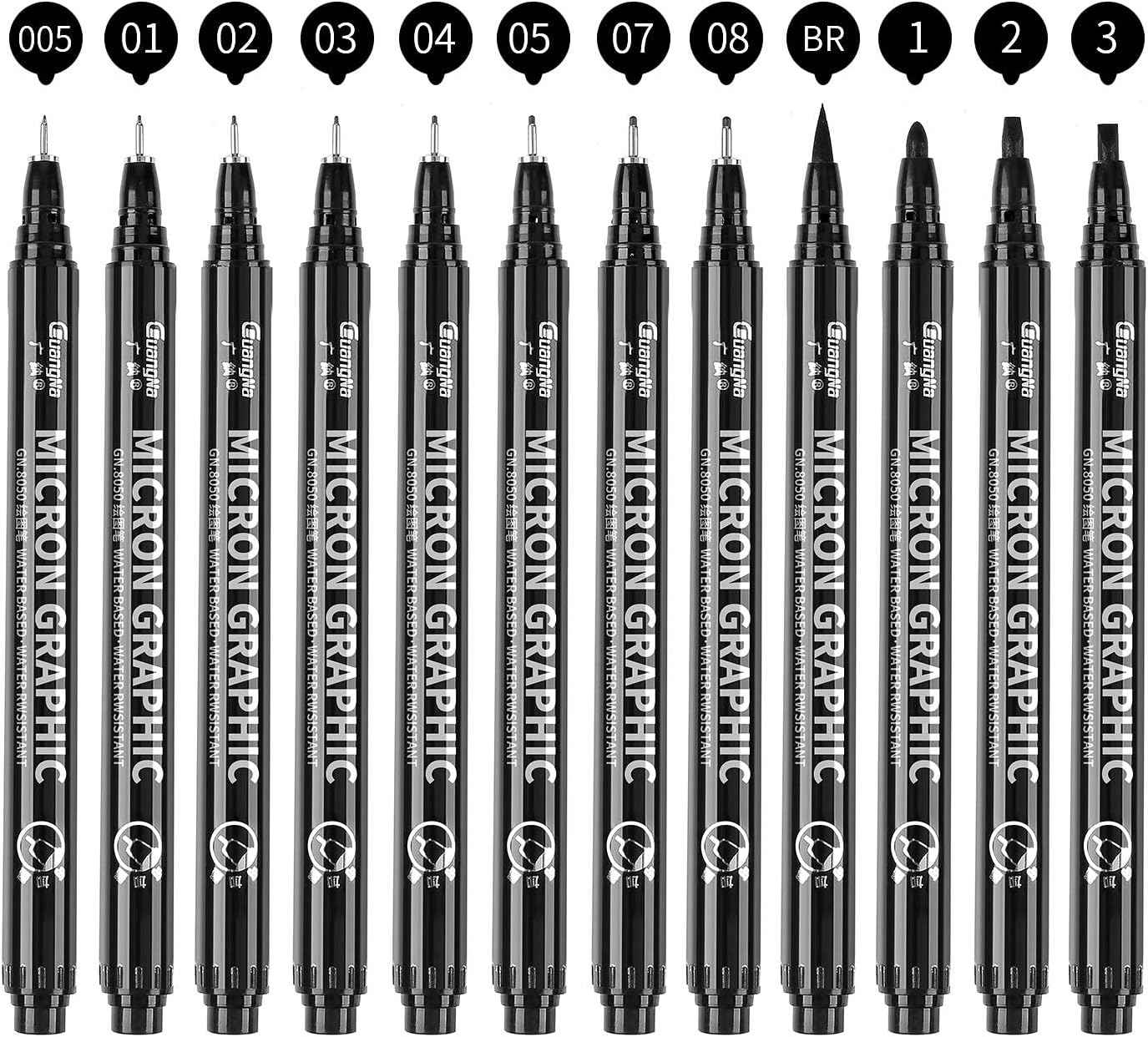 Guangna Black Micro-Pen Fineliner Ink Pens Drawing Pens 12 Pack