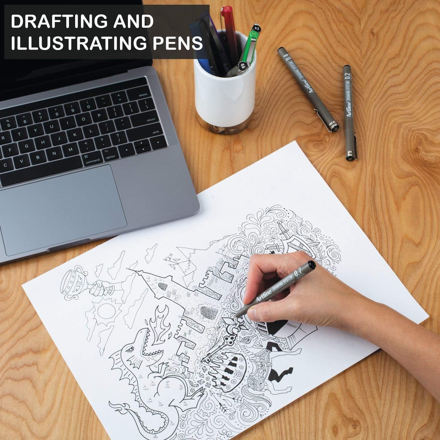 Artline Drawing System Pens, 0.1, 0.3, 0.5, 0.7 mm ,4 Pack
