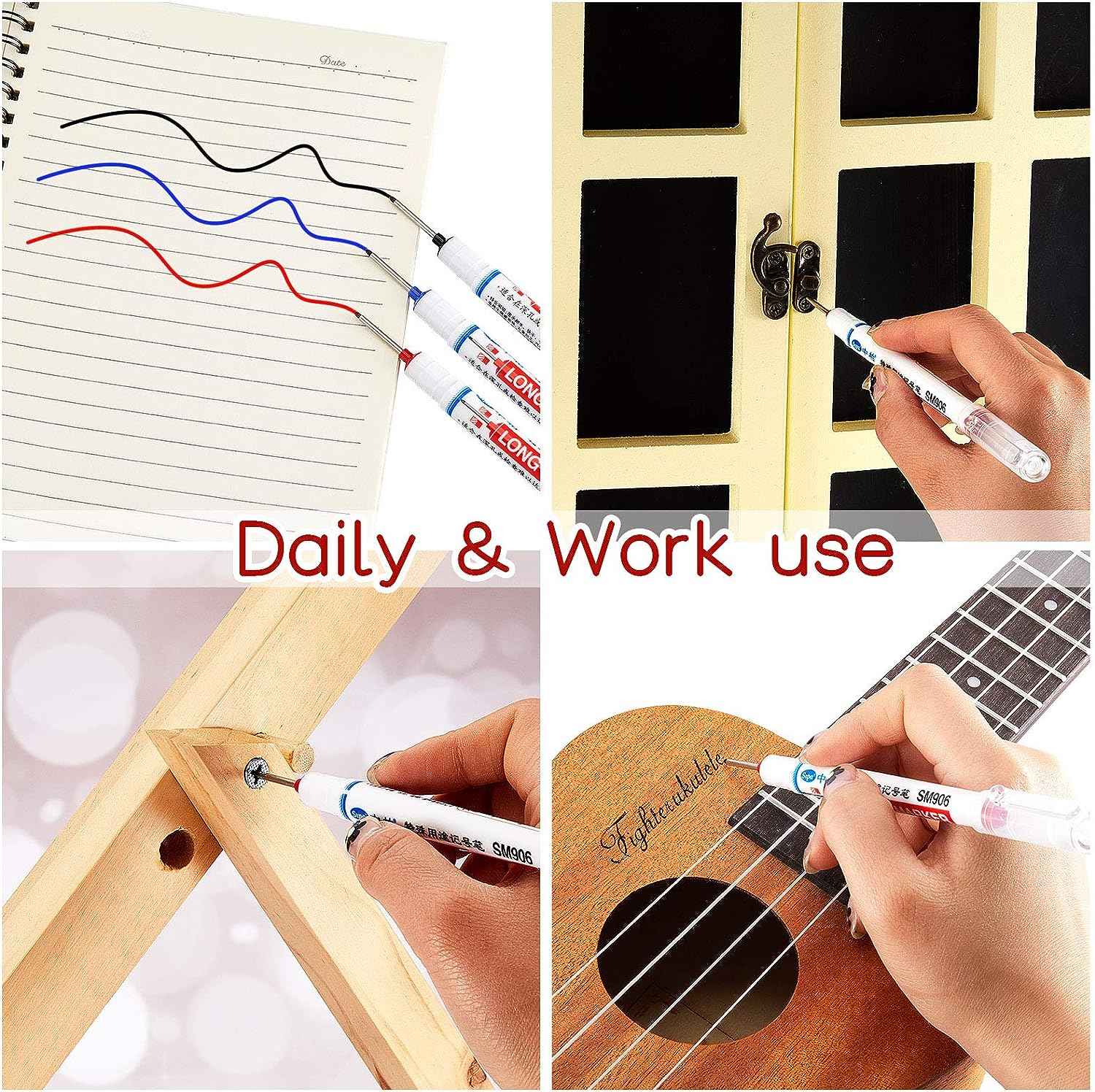 6PCS Deep Drill Hole Long Nib Waterproof Marker Pens Red Black Blue