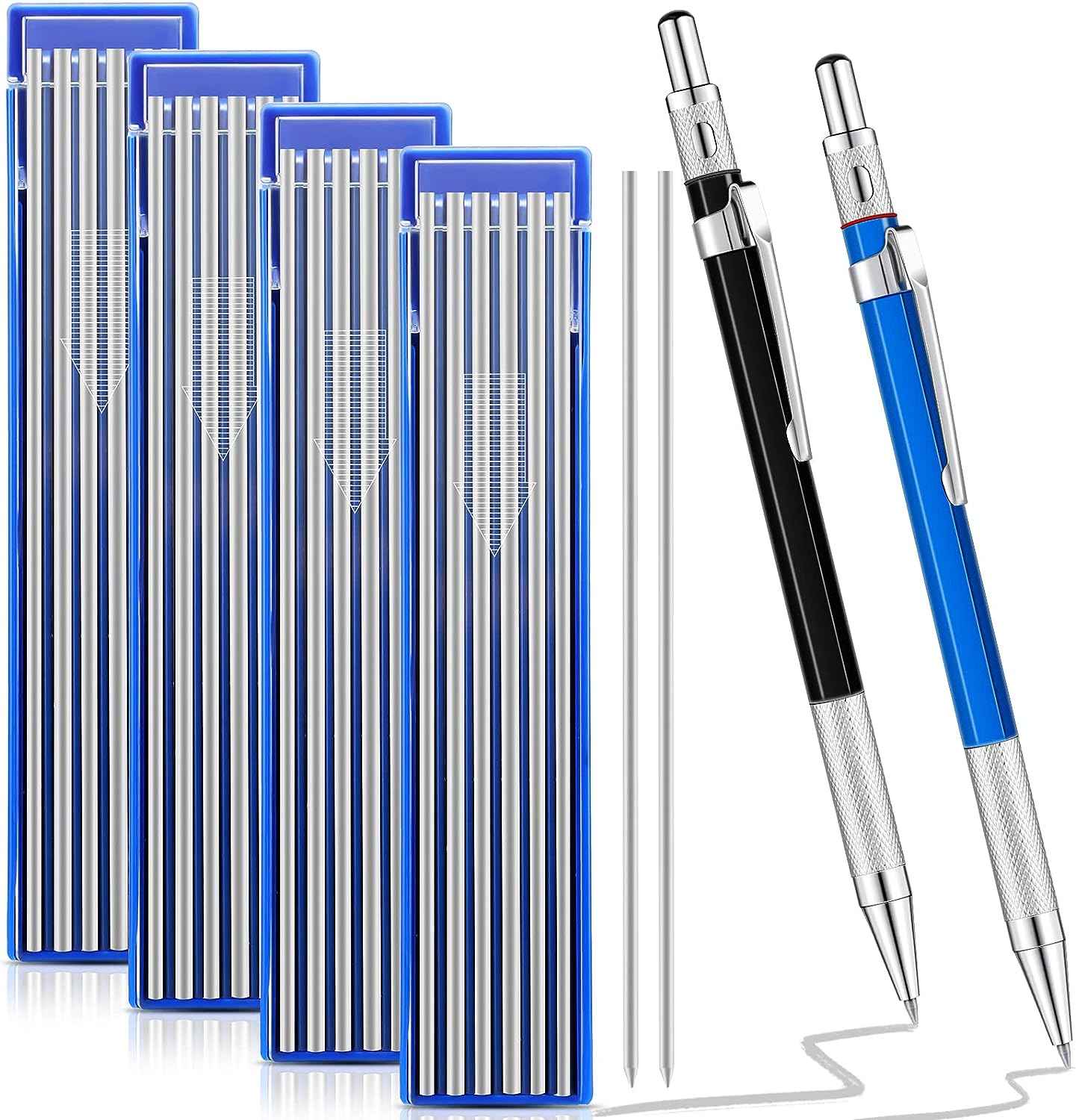 2Pcs Welders Mechanical Pencils with 48PCS Round Refills Silver