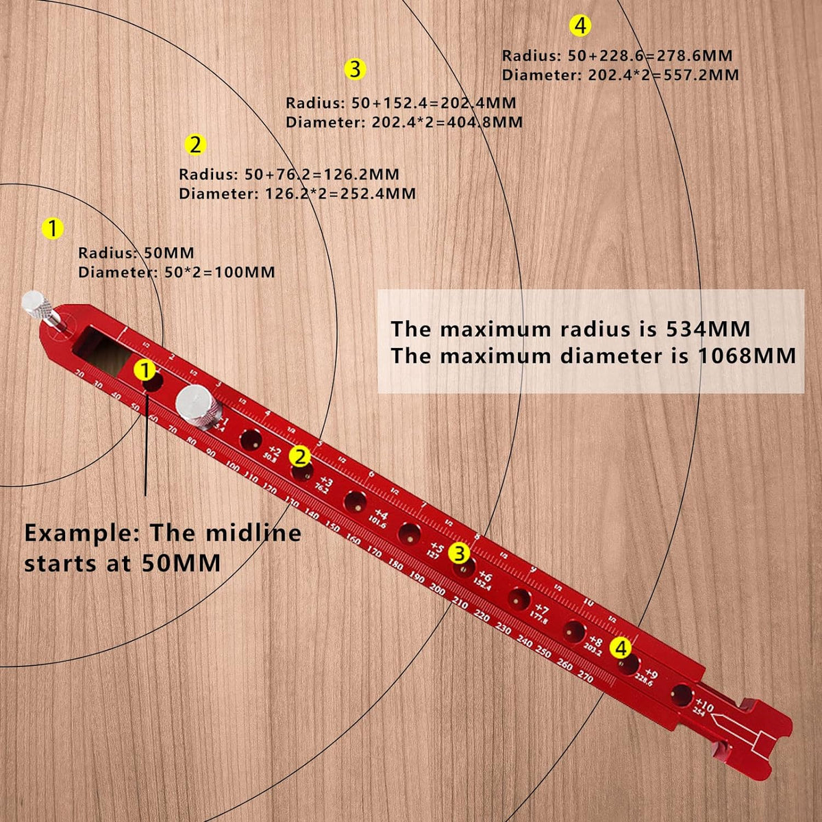 Compass Ruler Pattern Circle Aluminum Woodworking Compass Scriber Circle Ruler 340MM – TOUCHFIVE