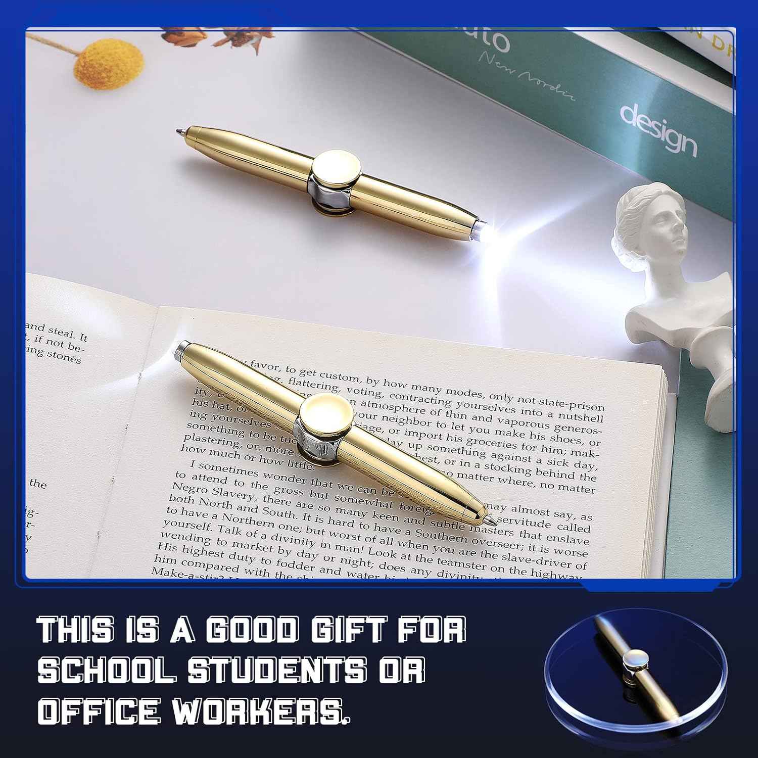 2Pcs Fidget Spinning Pen with LED Light Stress Reducer Ballpoint Pen