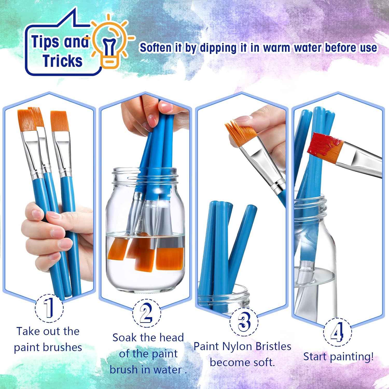 10 Pieces 3/4 Inch Flat Acrylic Paint Brushes for Kid Adult