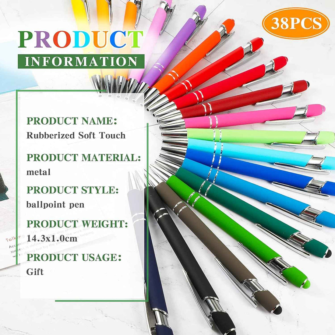 38Pcs Rubberized Ballpoint Pen with Stylus Tip for Touch Screen Devices Assorted Colors