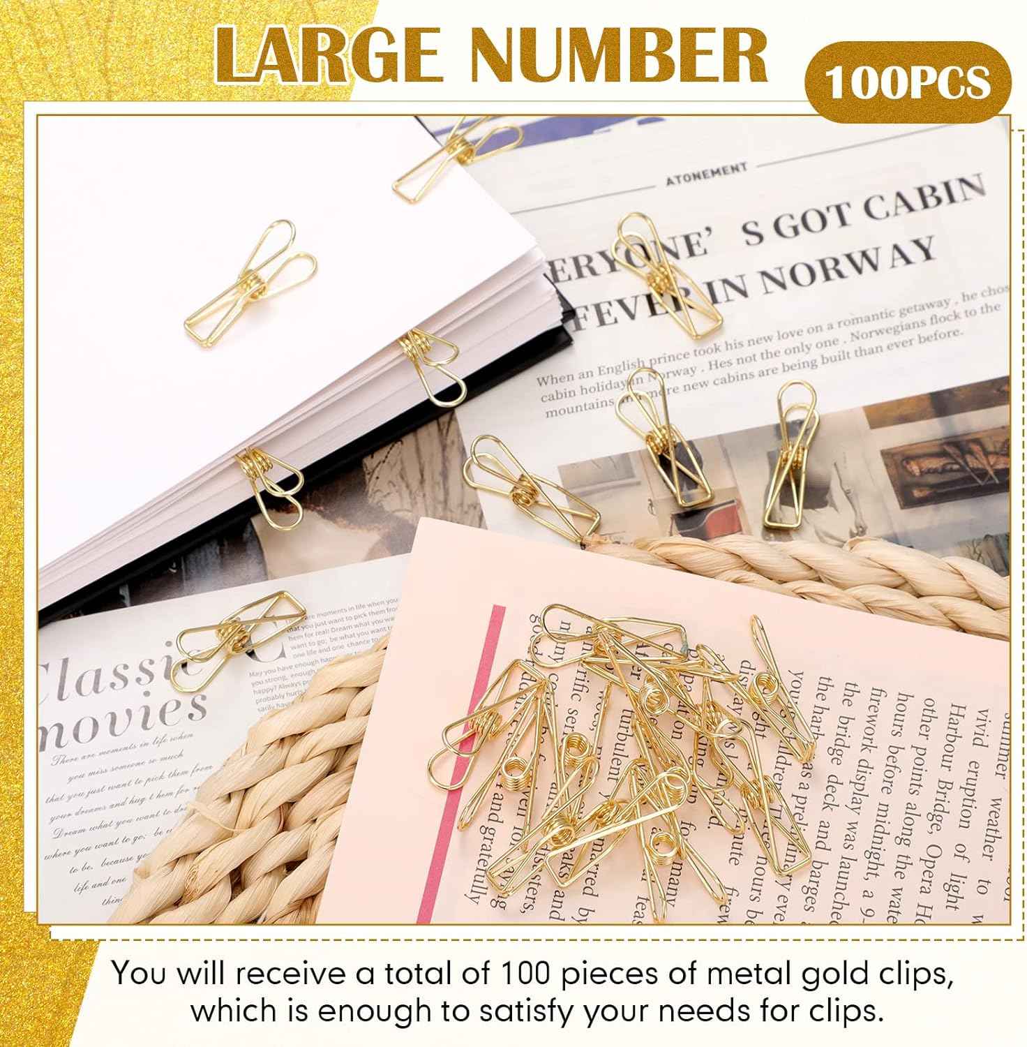 100Pcs Paper Clips Metal Wire Hollow Out Clips