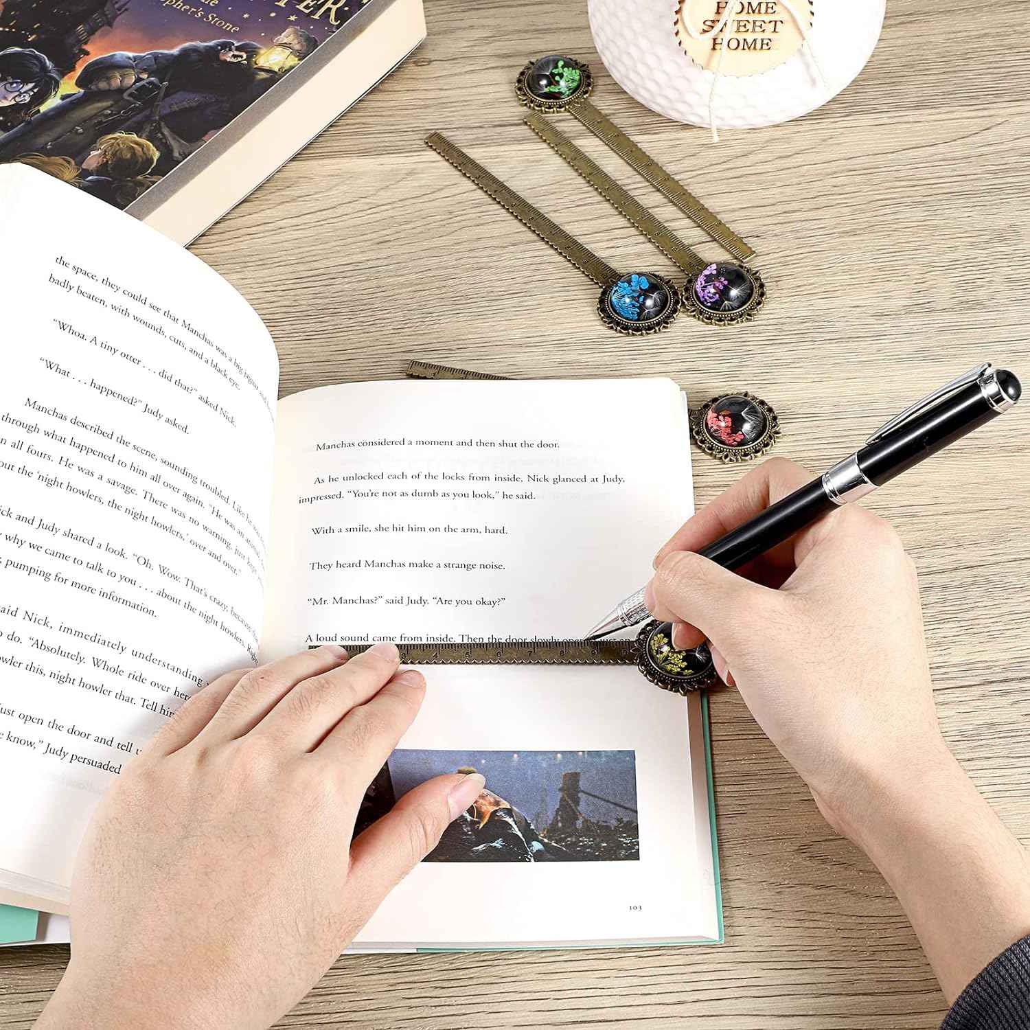 6PCS Retro Metal Bookmark Ruler Bronze Book Mark with Dried Flower