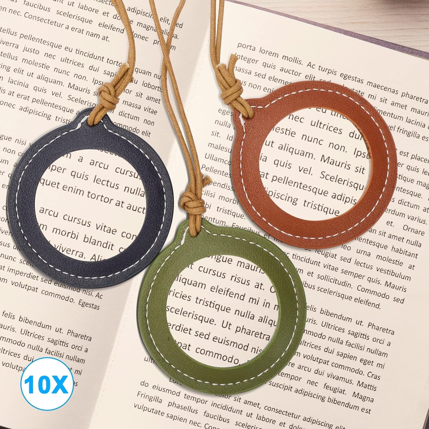 3Pcs Leather Necklace Magnifying Glass for Seniors & Kids