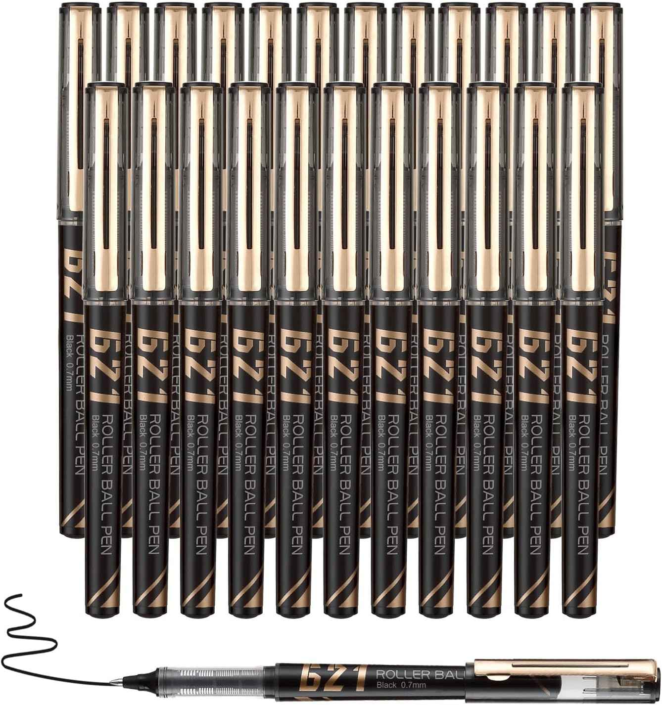 Comix 621 Rollerball Pens,Black Liquid Ink, 0.7mm Medium Point 24