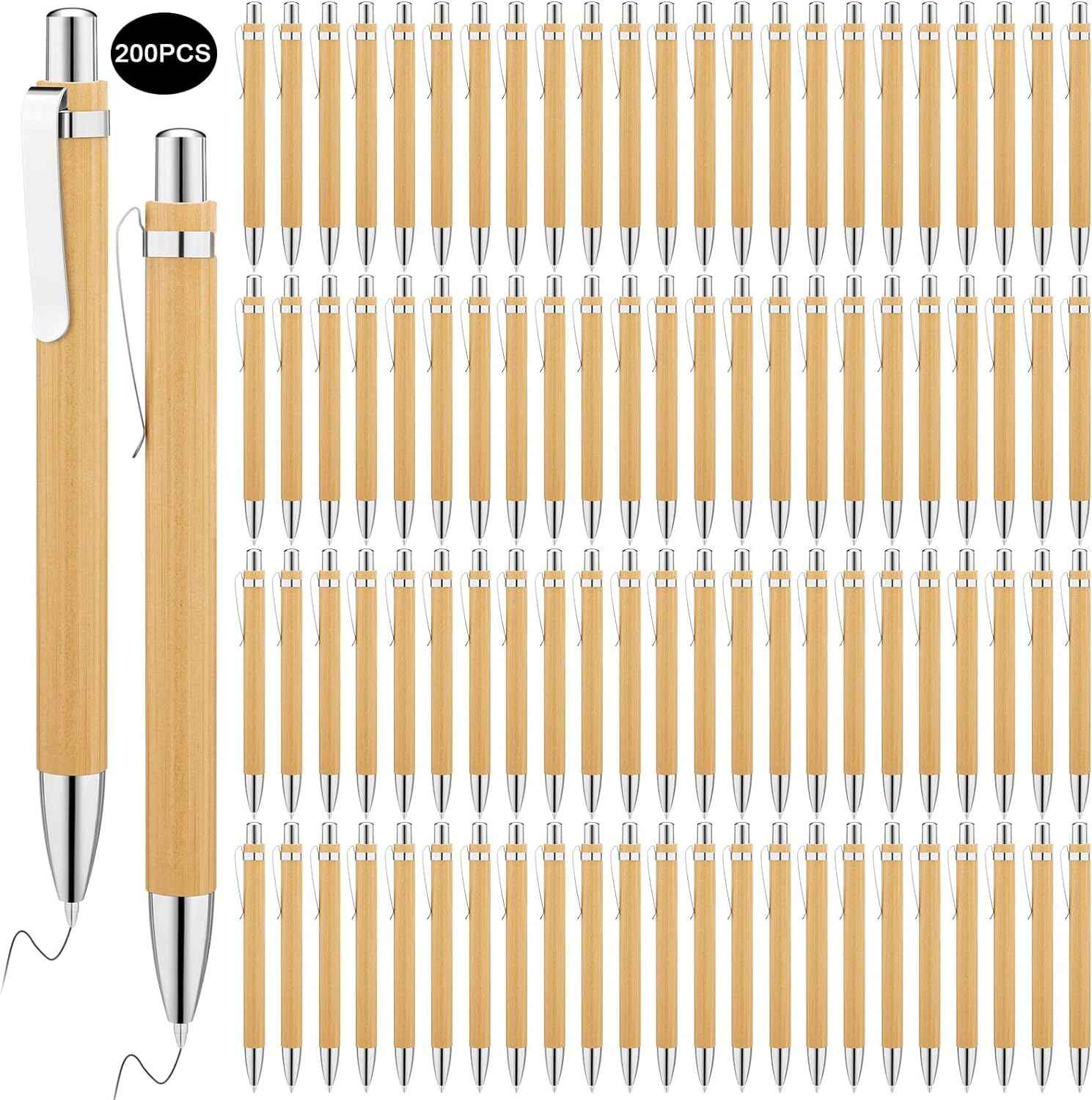 150Pcs Bamboo Ballpoint Pens Wooden Retractable Ballpoint Pen Bamboo Black Ink 1mm Pen Wood Sustainable Pens for Men Women Employee Writing Signature Journaling Home Office School