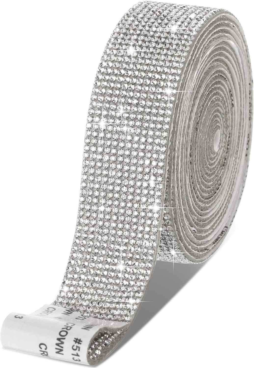 Self Adhesive Rhinestone Strips Crystal Ribbon Sticker Wrap for DIY Car Phone Silver