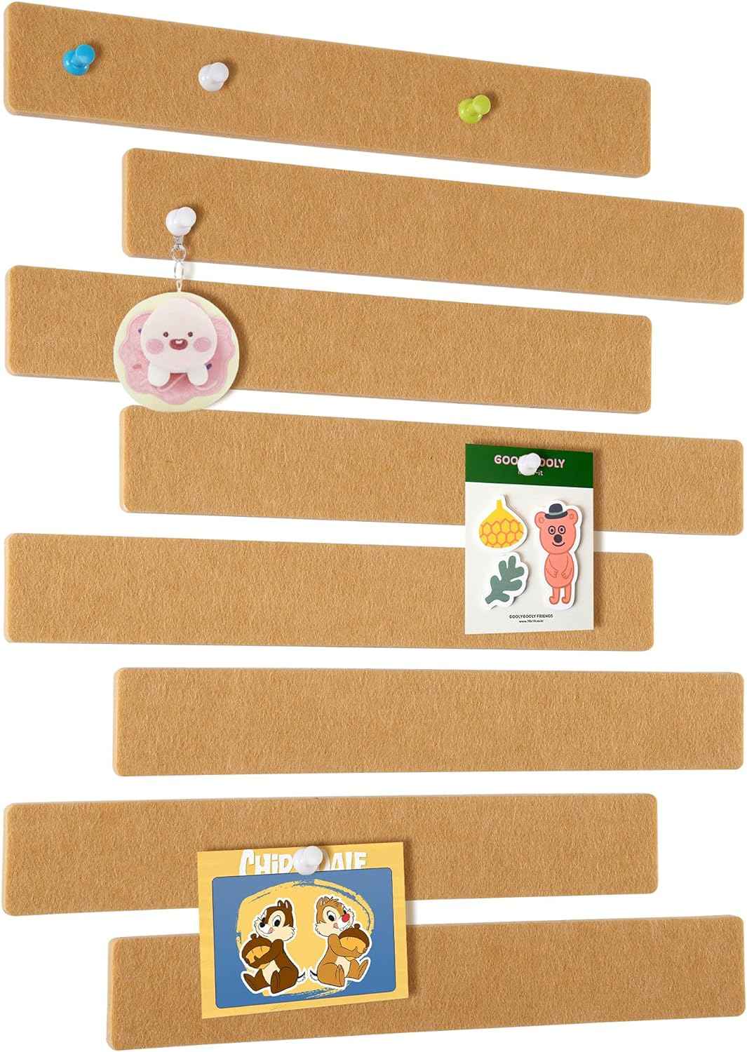 Felt Self-Adhesive Bulletin Board Bar Strips with 40 Push Pins 8 Pack Camel