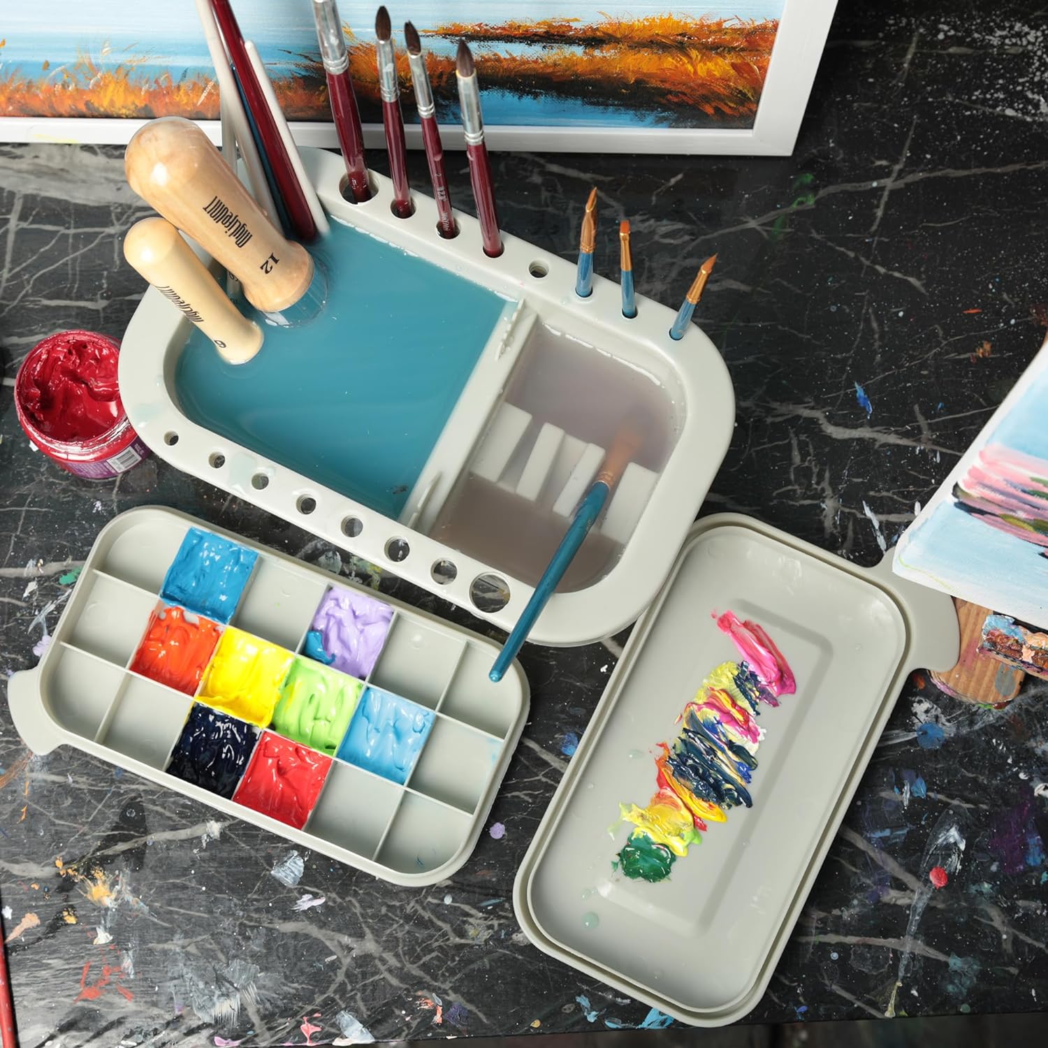 Paint Brush Cleaner Holder and Organizers with Palette