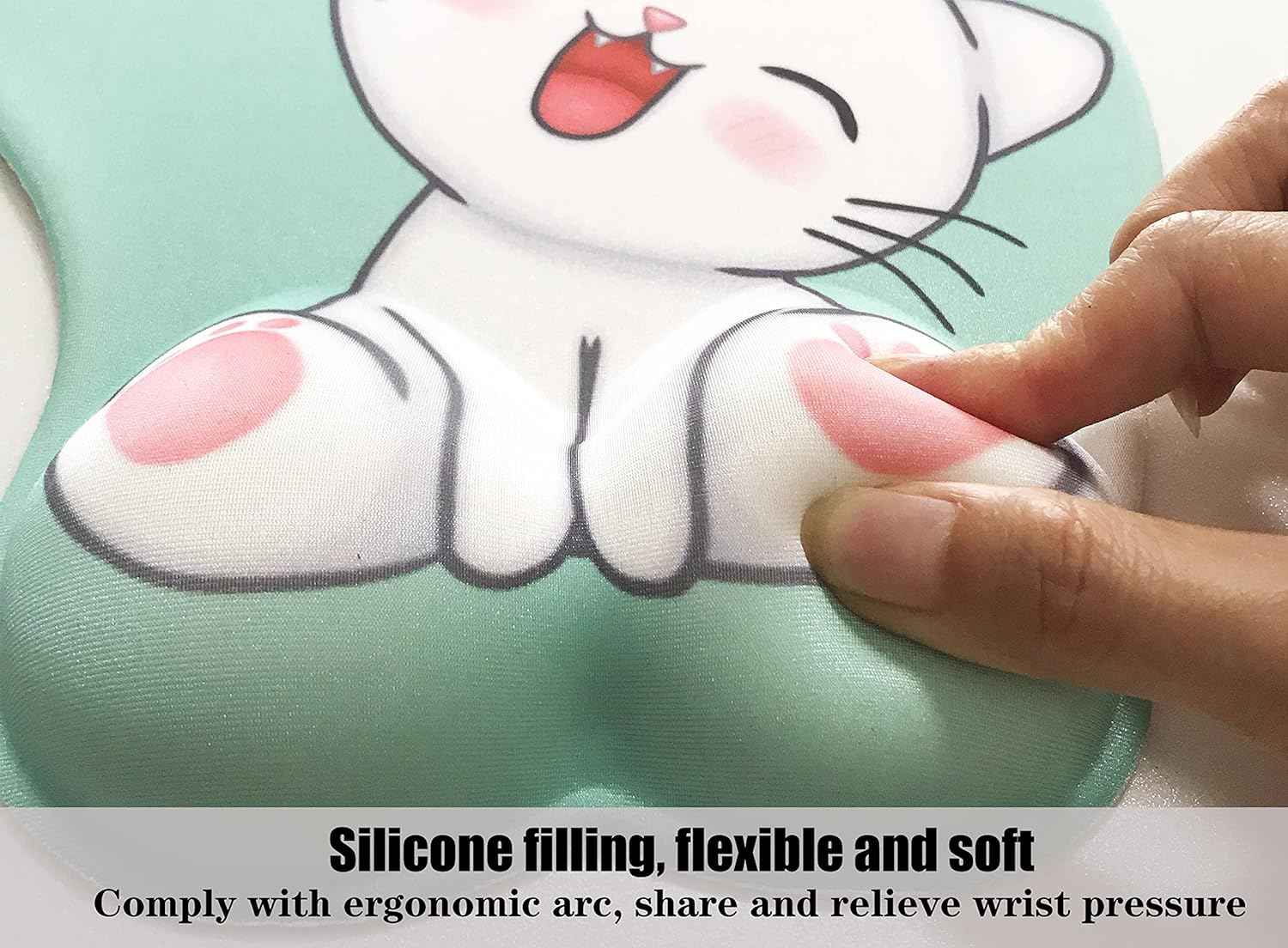 Cute Cat Mouse Pad with Grgonomic Wrist Rest Support