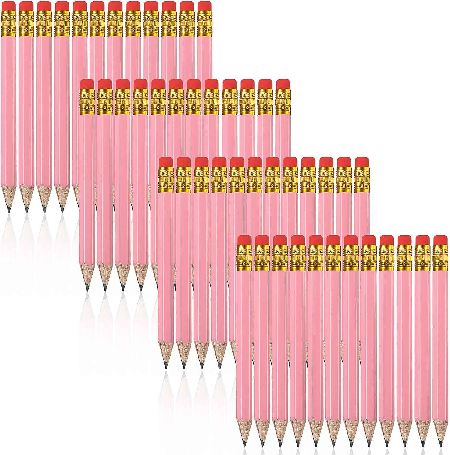48 Pieces Golf Short Pencils with Eraser for Kids Pink