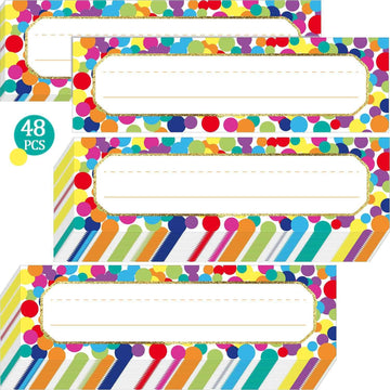 Confetti Name Plates Colorful Dots Desk Self-Adhesive Stickers 48 Pack