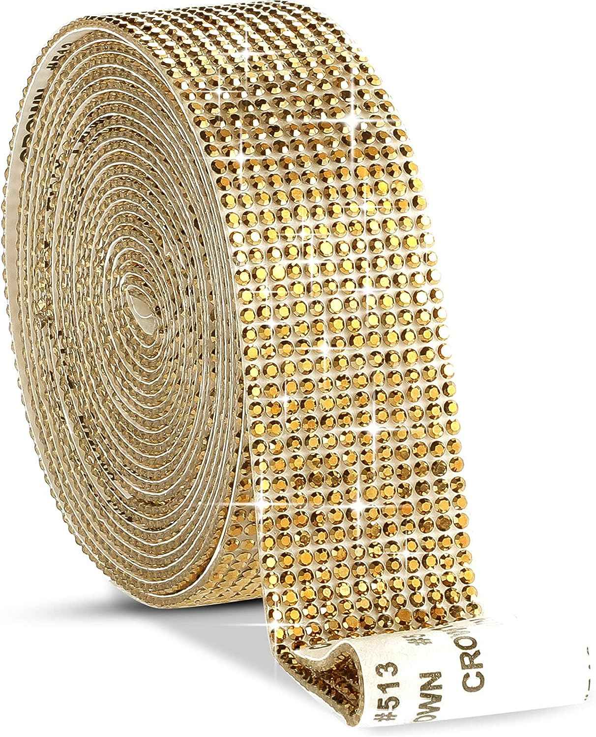 Self Adhesive Rhinestone Strips Crystal Ribbon Sticker Wrap for DIY Car Phone Golden