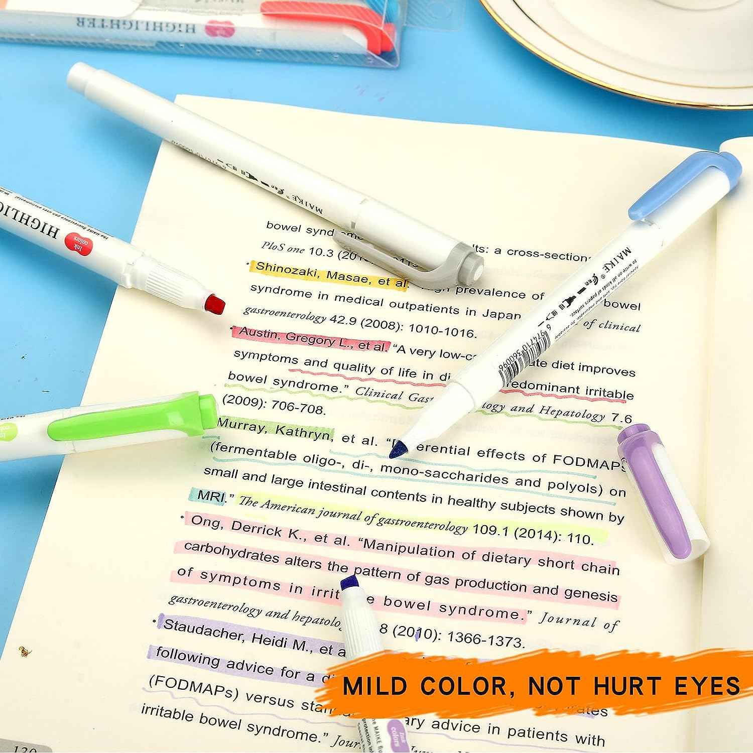 MAIKE Real Mild Pastel Highlighters 5 Fluorescent Colors Markers