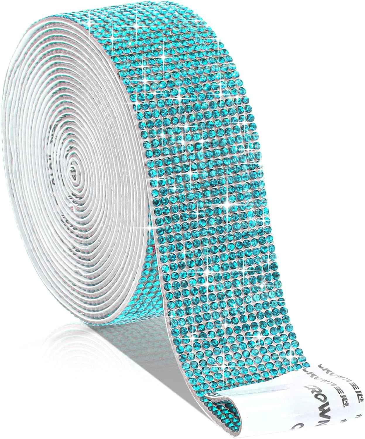 Self Adhesive Rhinestone Strips Crystal Ribbon Sticker Wrap for DIY Car Phone Lake Blue