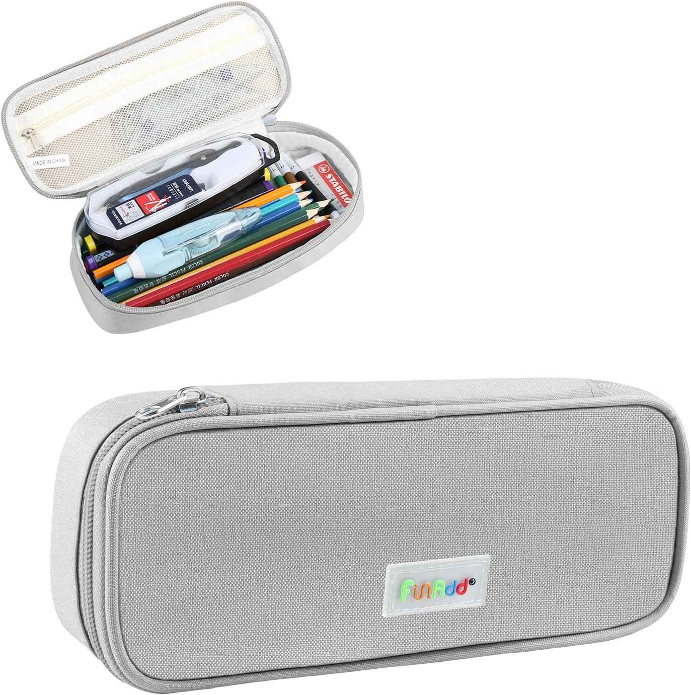 AddFun Large Capacity Pen Case,Pencil Pouch with Zipper Grey