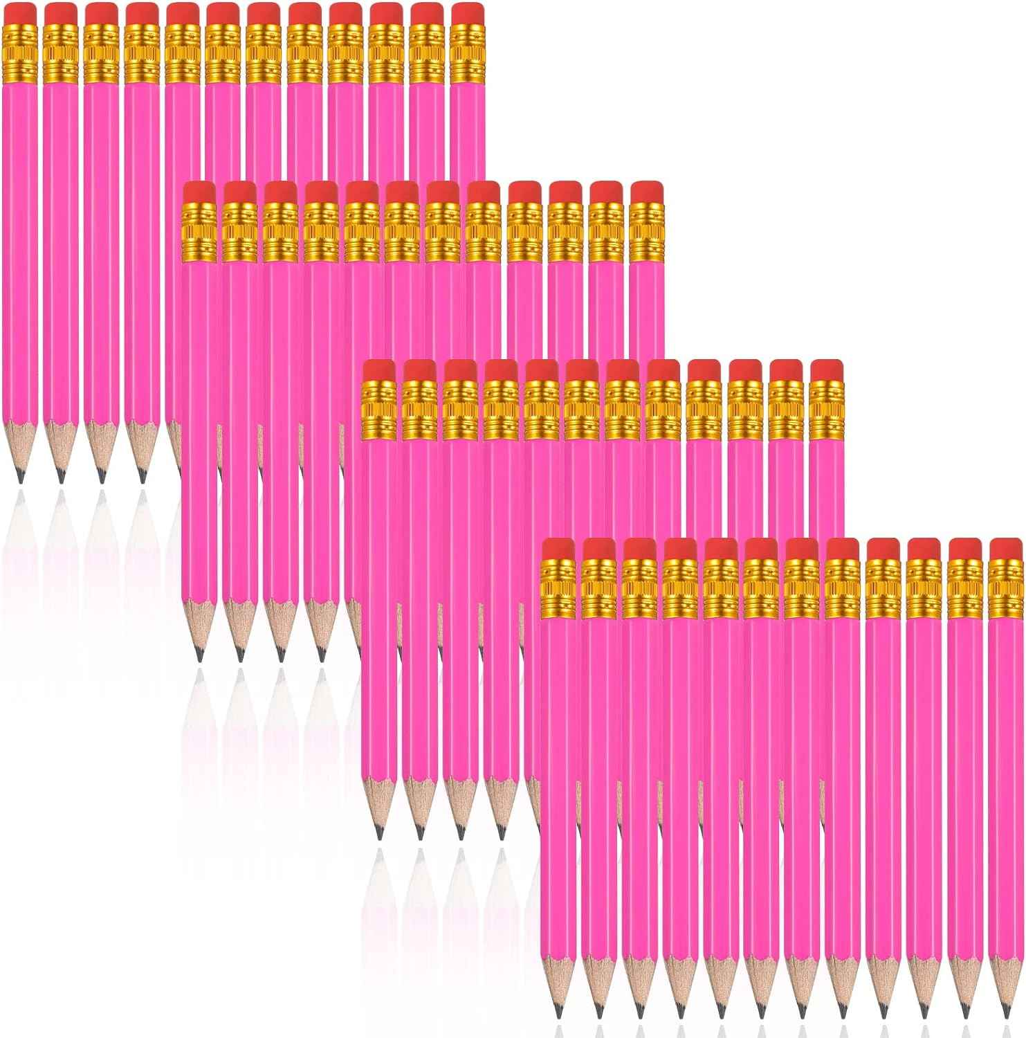 48 Pieces Golf Short Pencils with Eraser for Kids Rose Red