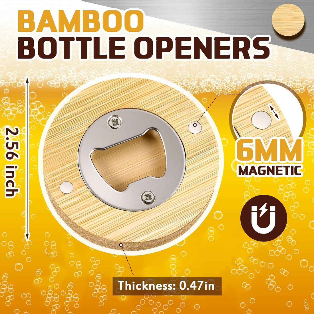 2.5 inch Bamboo Wodden Magnetic Bottle Opener 24pcs